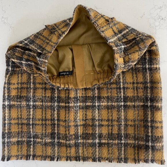 W Closet Plaid 100% Polyester Lined Mini Skirt w Fringe Detail Gold Blk Sz XS/S - Picture 10 of 14